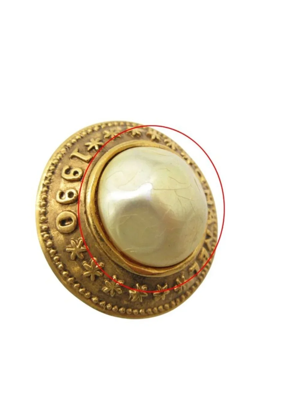 Chanel Earring Vintage Logo Pearl Single Gold